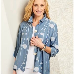 Cotton Whisper Blue 3/4 Sleeve Boxy Button Down Shirt